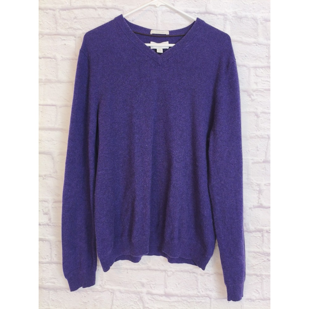 John W. Nordstrom 100% Cashmere Purple V Neck Sweater Mens L Pullover Knit Luxe